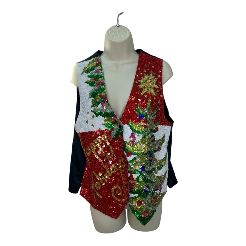 Sequined Holiday Vest Ugly Christmas Sweater Bling Sequins